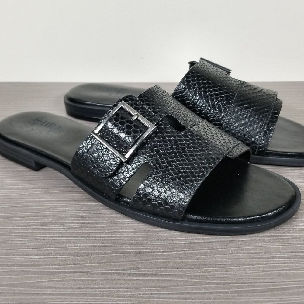 Naturalizer Faryn Slide Sandal, Black Textured Leather, Womens Size 8 M / 38